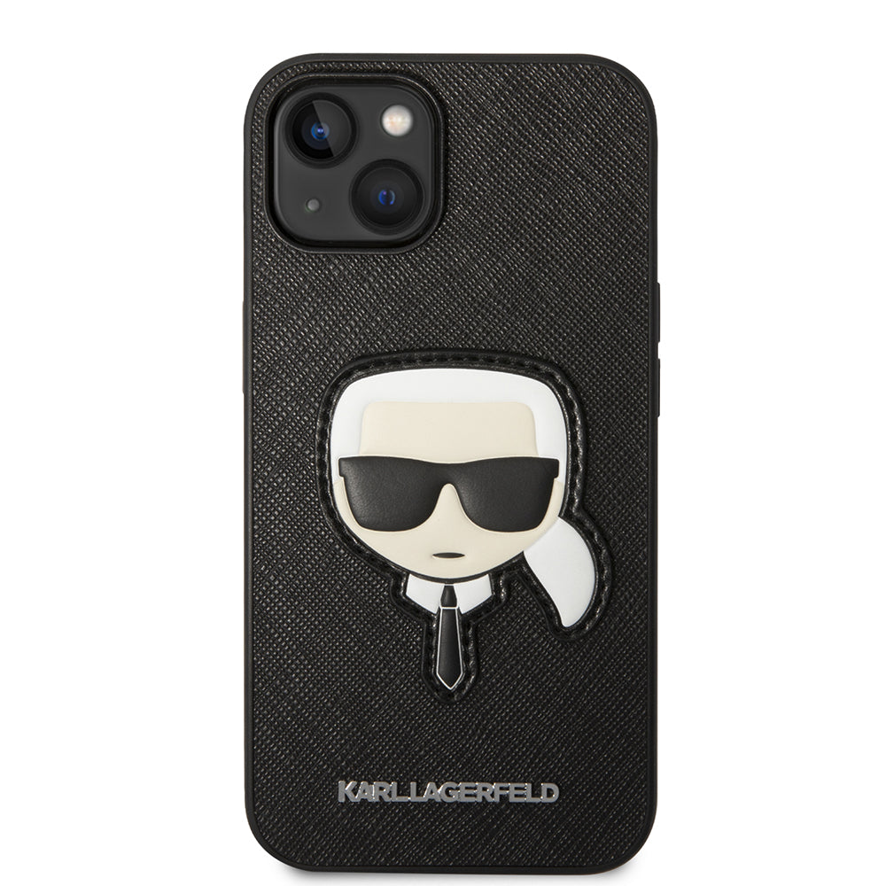 Hülle für Apple iPhone 14 Plus, Karl Lagerfeld, Saffiano Karl's Head, Schwarz