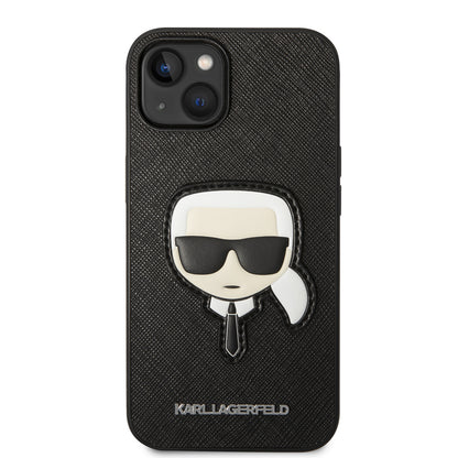 Hülle für Apple iPhone 14 Plus, Karl Lagerfeld, Saffiano Karl's Head, Schwarz