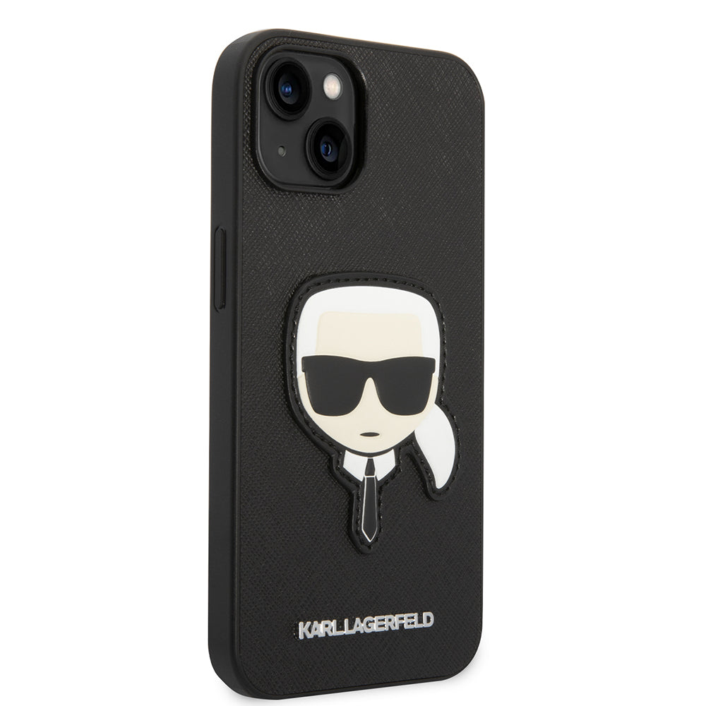 Hülle für Apple iPhone 14 Plus, Karl Lagerfeld, Saffiano Karl's Head, Schwarz