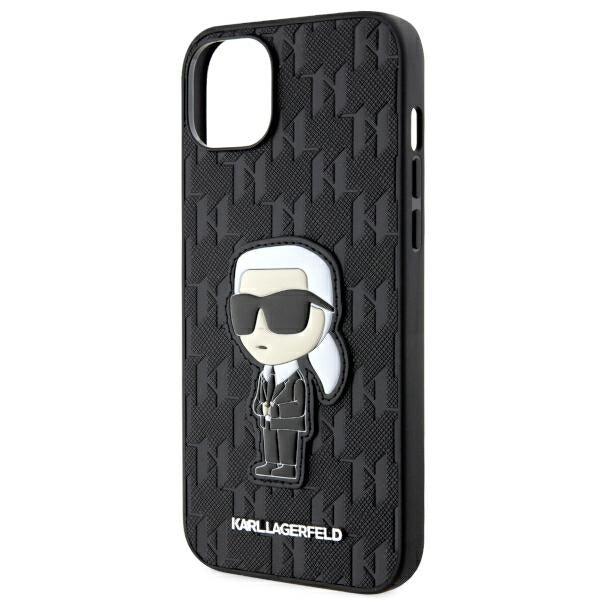 Hülle für Apple iPhone 14 Plus, Karl Lagerfeld, Saffiano Monogram Ikonik Karl, Schwarz