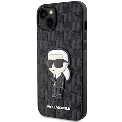 Hülle für Apple iPhone 14 Plus, Karl Lagerfeld, Saffiano Monogram Ikonik Karl, Schwarz