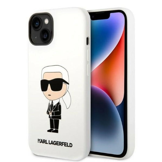 Hülle für Apple iPhone 14 Plus, Karl Lagerfeld, Silicone Ikonik Karl, Weiß