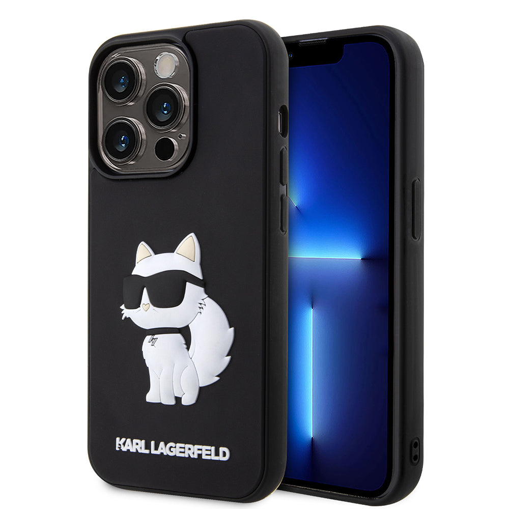 Hülle für Apple iPhone 14 Pro, Karl Lagerfeld, 3D Rubber Choupette, Schwarz