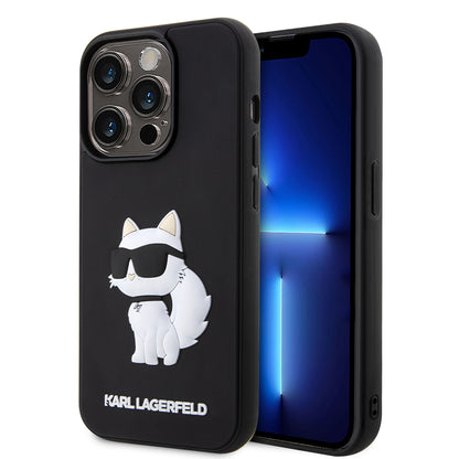 Hülle für Apple iPhone 14 Pro, Karl Lagerfeld, 3D Rubber Choupette, Schwarz