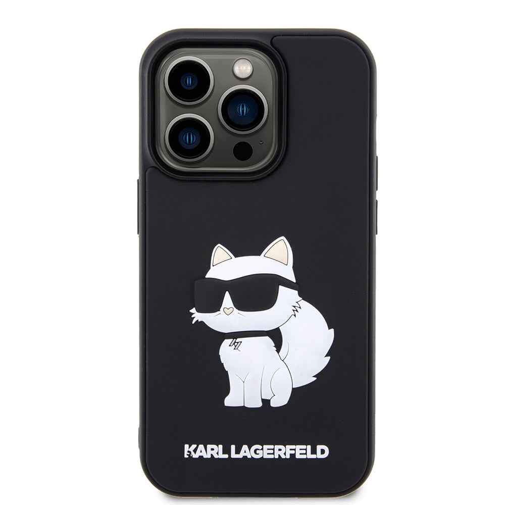 Hülle für Apple iPhone 14 Pro, Karl Lagerfeld, 3D Rubber Choupette, Schwarz