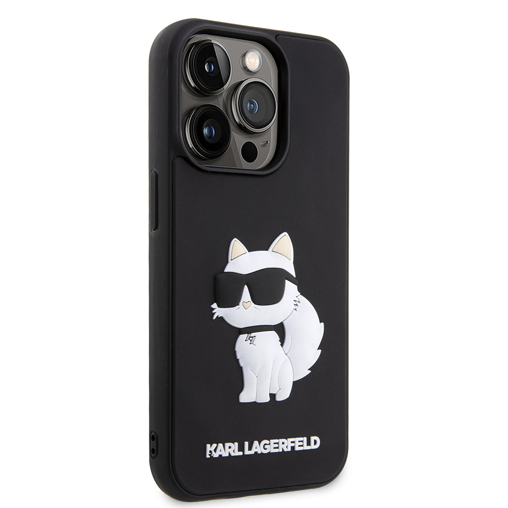 Hülle für Apple iPhone 14 Pro, Karl Lagerfeld, 3D Rubber Choupette, Schwarz
