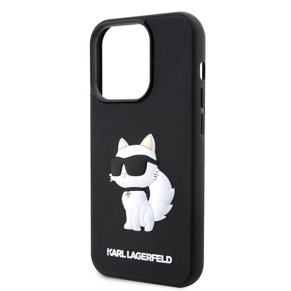 Hülle für Apple iPhone 14 Pro, Karl Lagerfeld, 3D Rubber Choupette, Schwarz