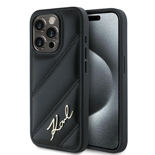 Case for Apple iPhone 14 Pro, Karl Lagerfeld, Diagonal Quilted Script, Black
