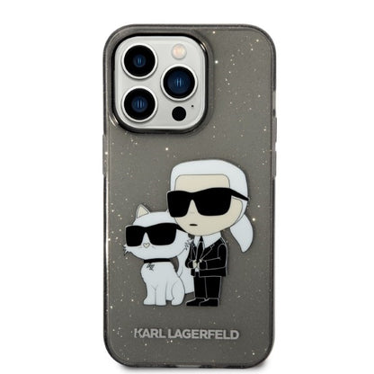 Hülle für Apple iPhone 14 Pro, Karl Lagerfeld, Glitter Karl & Choupette, Schwarz