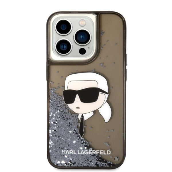 Hülle für Apple iPhone 14 Pro, Karl Lagerfeld, Glitter Karl's Head, Schwarz