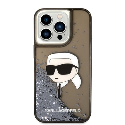 Hülle für Apple iPhone 14 Pro, Karl Lagerfeld, Glitter Karl's Head, Schwarz