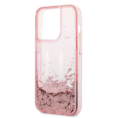 Hülle für Apple iPhone 14 Pro, Karl Lagerfeld, Glitter Liquid Big KL, Rosa