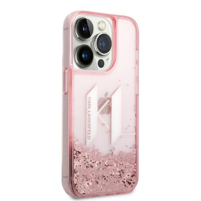 Hülle für Apple iPhone 14 Pro, Karl Lagerfeld, Glitter Liquid Big KL, Rosa