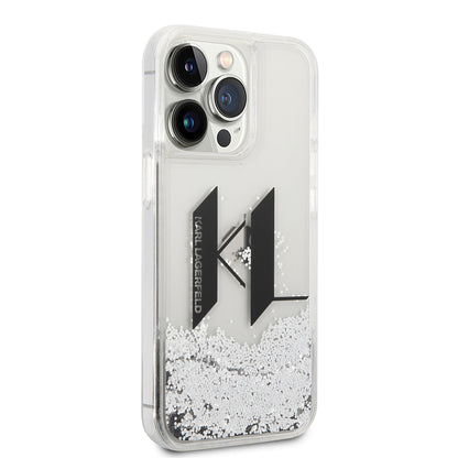 Case for Apple iPhone 14 Pro, Karl Lagerfeld, Liquid Glitter Big KL, Silver