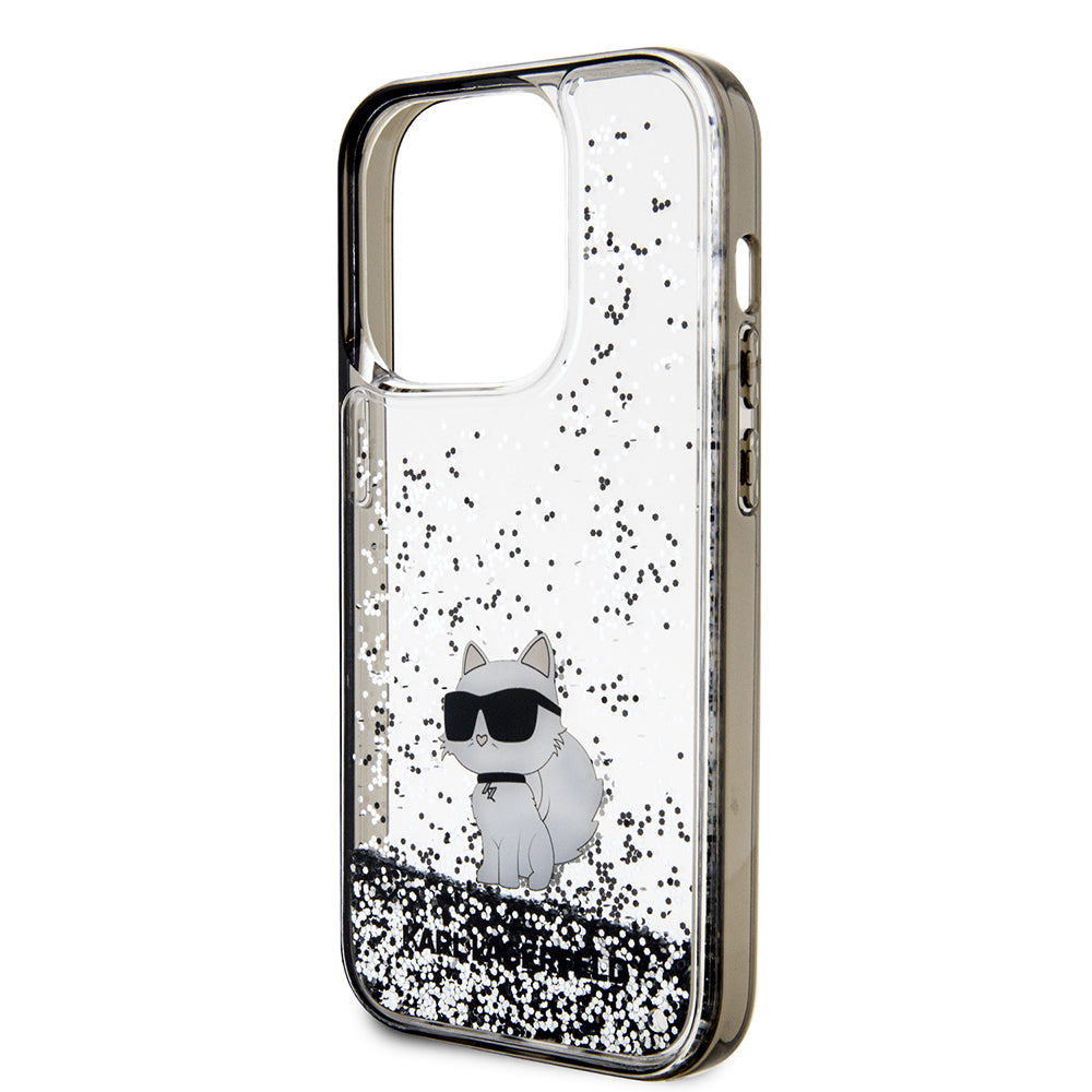 Hülle für Apple iPhone 14 Pro, Karl Lagerfeld, Liquid Glitter Choupette, Transparent