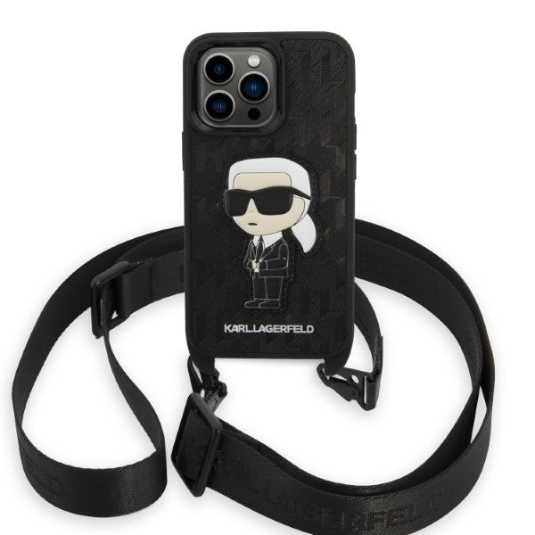 Case for Apple iPhone 14 Pro, Karl Lagerfeld, Monogram Ikonik Karl, Black