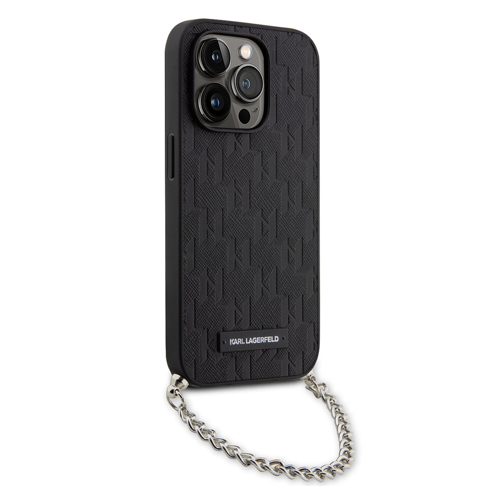 Case for Apple iPhone 14 Pro, Karl Lagerfeld, Saffiano Monogram Chain, Black