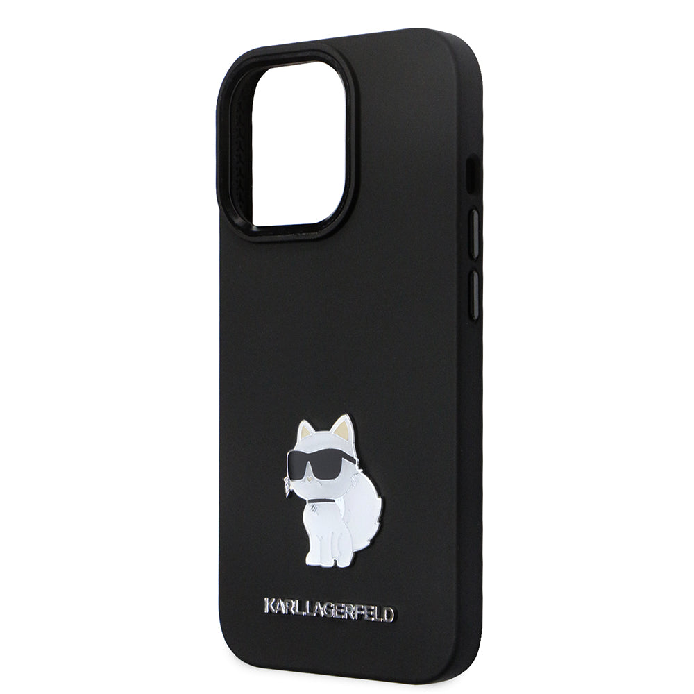 Hülle für Apple iPhone 14 Pro, Karl Lagerfeld, Silicone Choupette Metal, Schwarz