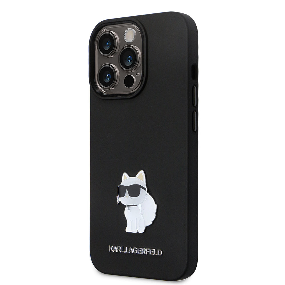 Hülle für Apple iPhone 14 Pro, Karl Lagerfeld, Silicone Choupette Metal, Schwarz
