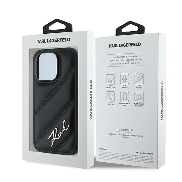 Case for Apple iPhone 14 Pro Max, Karl Lagerfeld, Diagonal Quilted Script, Black