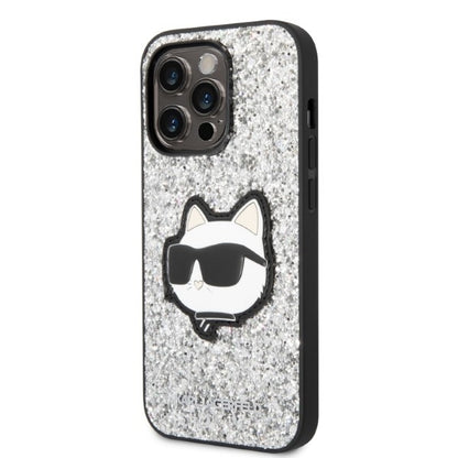 Hülle für Apple iPhone 14 Pro Max, Karl Lagerfeld, Glitter Choupette Patch, Silbern