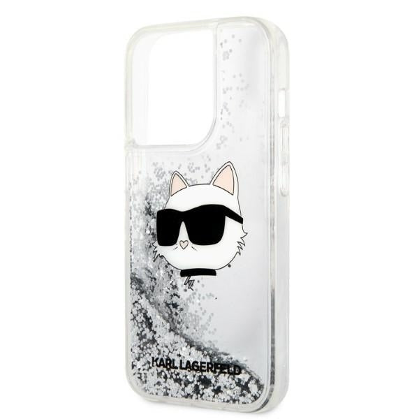 Hülle für Apple iPhone 14 Pro Max, Karl Lagerfeld, Glitter Choupette's Head, Silbern