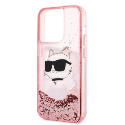 Hülle für Apple iPhone 14 Pro Max, Karl Lagerfeld, Glitter Choupette's Head, Rosa