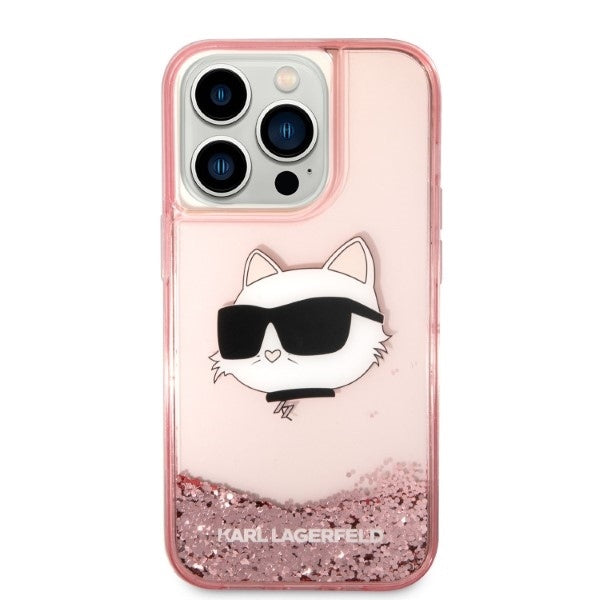 Hülle für Apple iPhone 14 Pro Max, Karl Lagerfeld, Glitter Choupette's Head, Rosa
