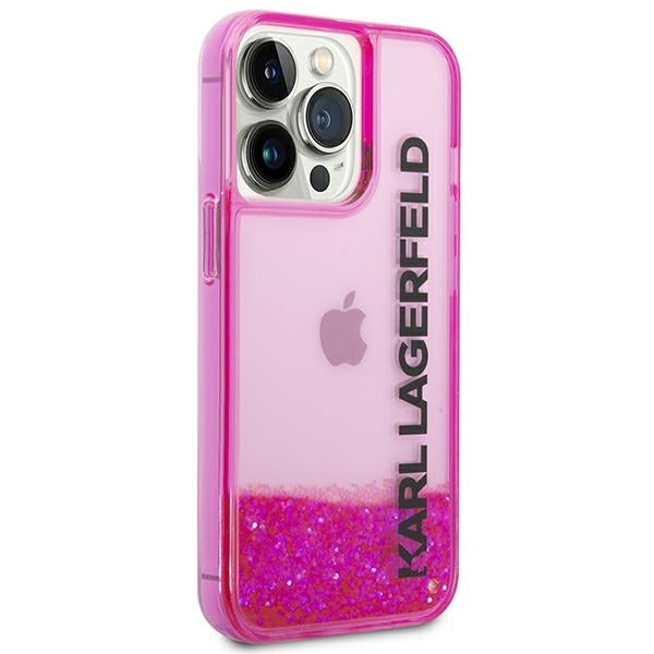 Hülle für Apple iPhone 14 Pro Max, Karl Lagerfeld, Liquid Glitter KL Logo, Rosa