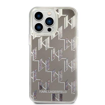 Case for Apple iPhone 14 Pro Max, Karl Lagerfeld, Liquid Glitter Monogram, Silver