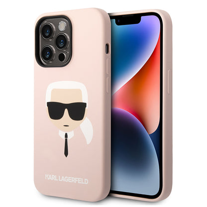 Hülle für Apple iPhone 14 Pro Max, Karl Lagerfeld, Silicone Karl's Head, Rosa