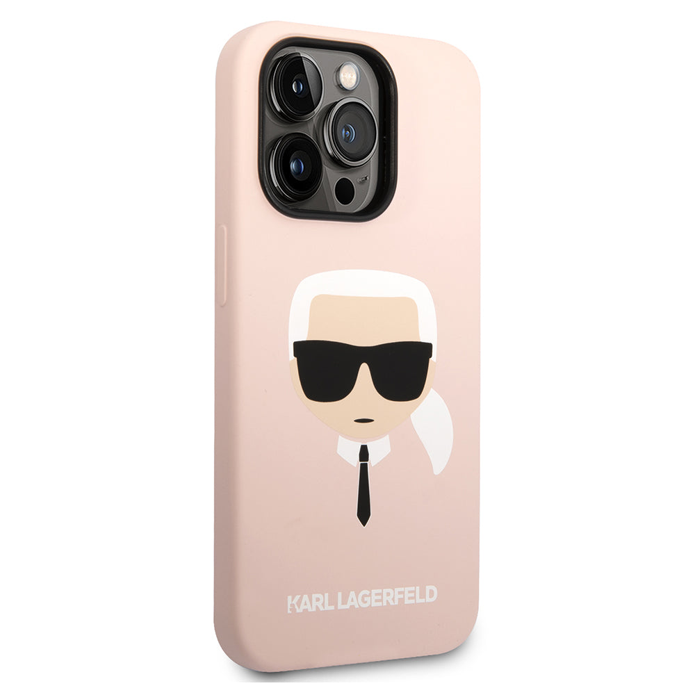 Hülle für Apple iPhone 14 Pro Max, Karl Lagerfeld, Silicone Karl's Head, Rosa