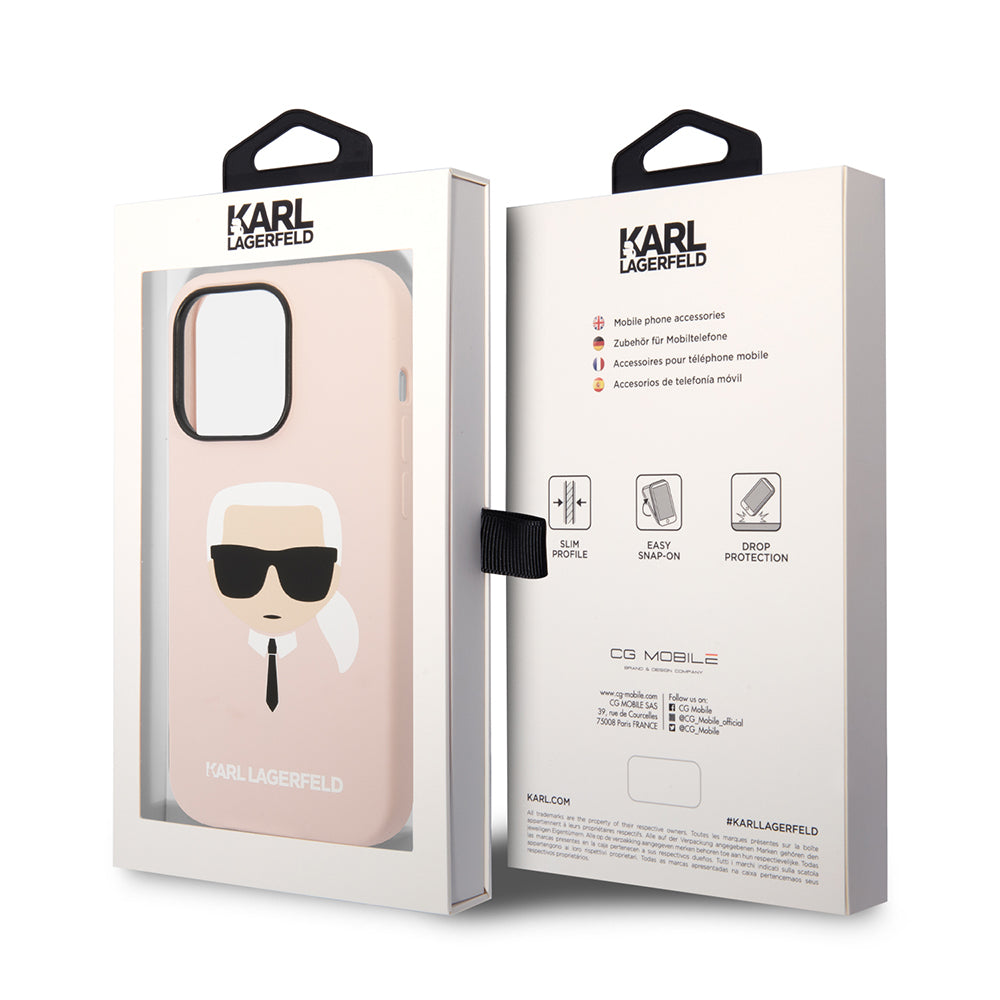 Hülle für Apple iPhone 14 Pro Max, Karl Lagerfeld, Silicone Karl's Head, Rosa
