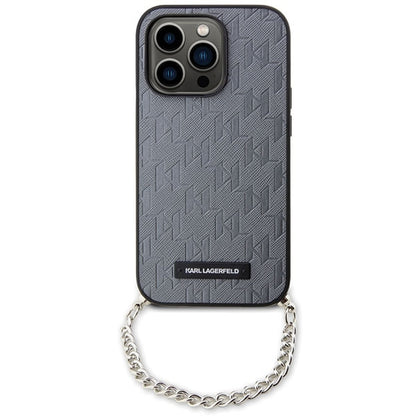 Hülle für Apple iPhone 14 Pro Max, Karl Lagerfeld, Saffiano Monogram Chain, Silbern