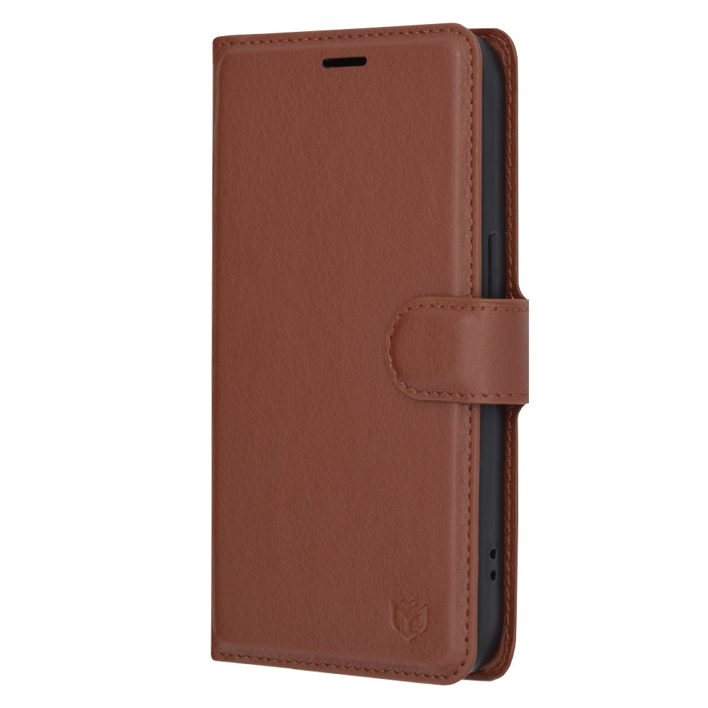 Hülle für Apple iPhone 14 Pro, Techsuit, Leder-Folio, Braun