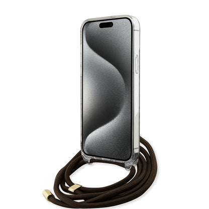 Hülle für Apple iPhone 15, Guess, 4G IML Printed Crossbody, Braun