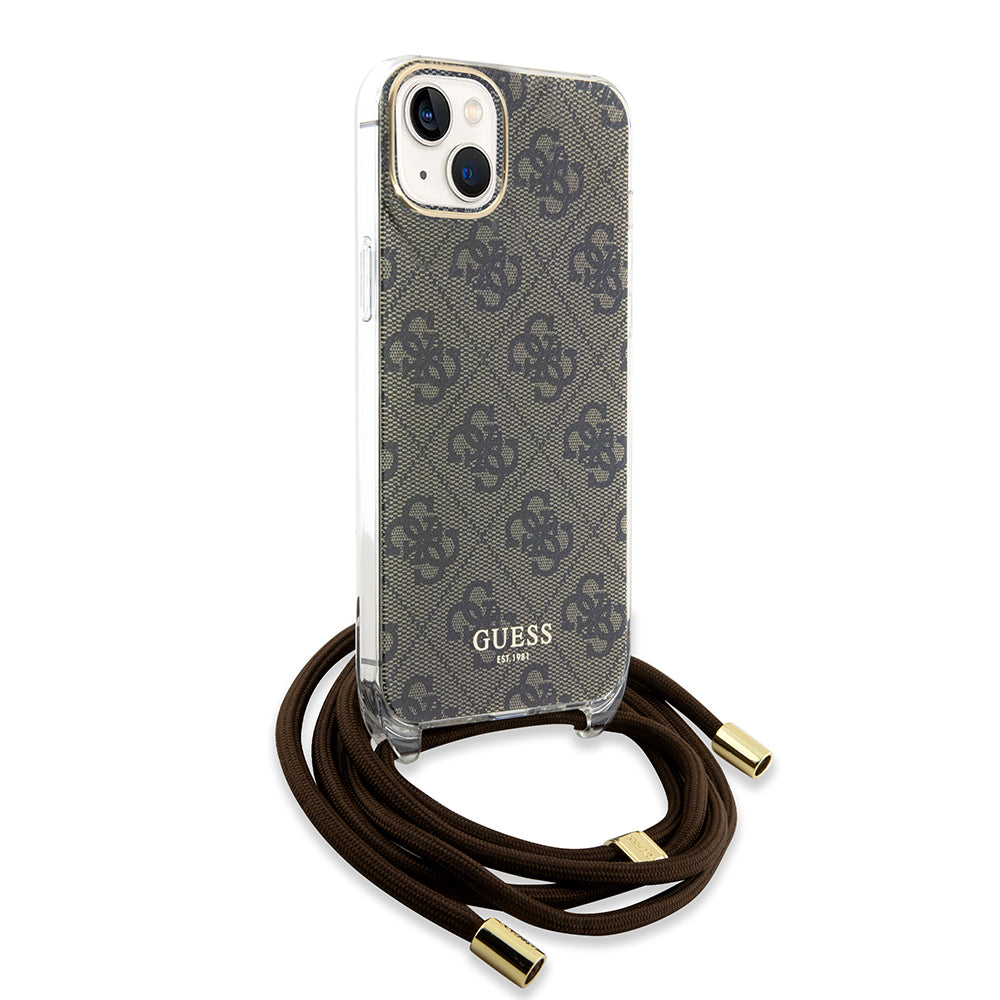 Hülle für Apple iPhone 15, Guess, 4G IML Printed Crossbody, Braun