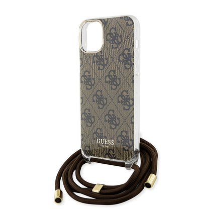 Hülle für Apple iPhone 15, Guess, 4G IML Printed Crossbody, Braun