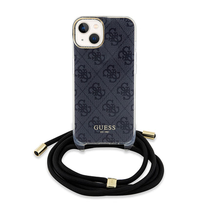 Case for Apple iPhone 15, Guess, 4G IML Printed Crossbody, Black