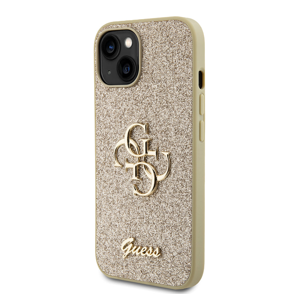 Case for Apple iPhone 15, Guess, Glitter Big 4G Script, Gold