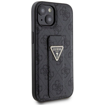 Hülle für Apple iPhone 15, Guess, Grip Stand 4G Triangle Strass, Schwarz