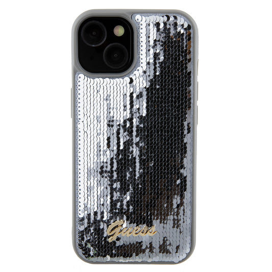 Hülle für Apple iPhone 15, Guess, Sequin Script Metal, Silber