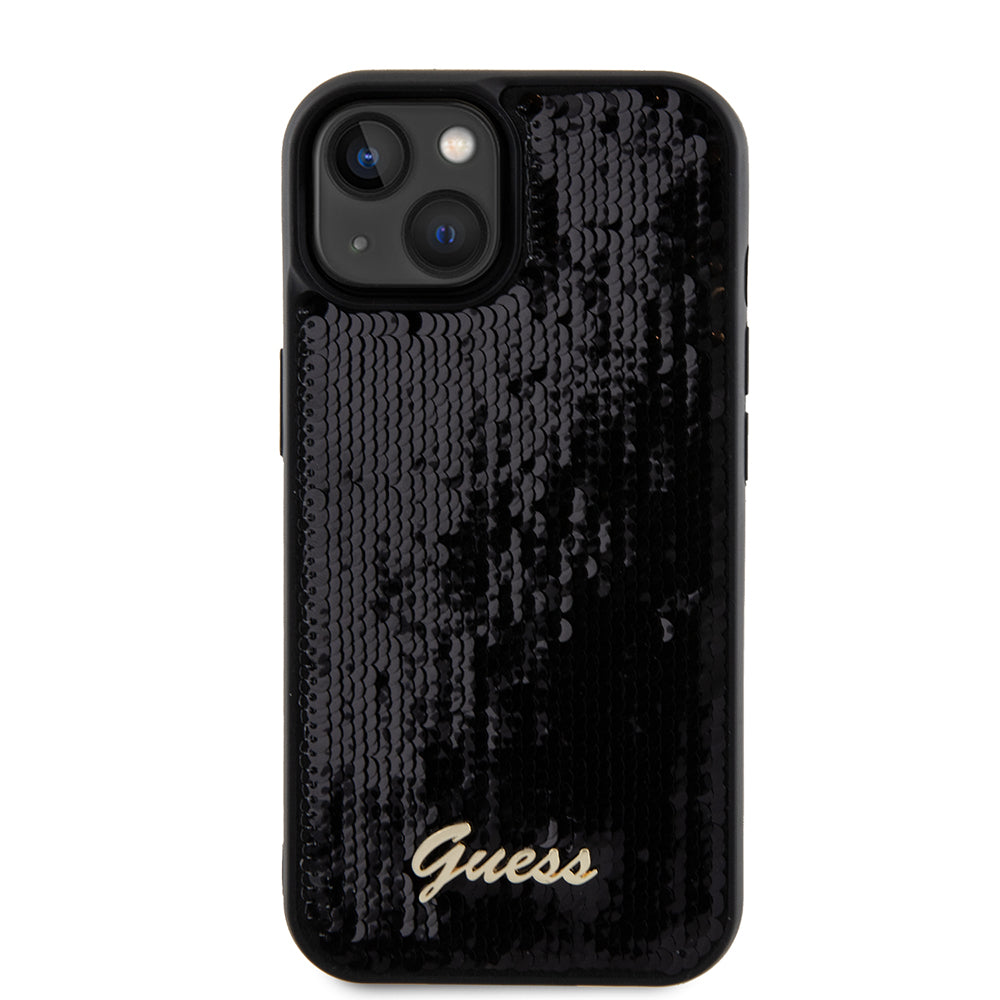 Hülle für Apple iPhone 15, Guess, Sequin Script Metal, Schwarz