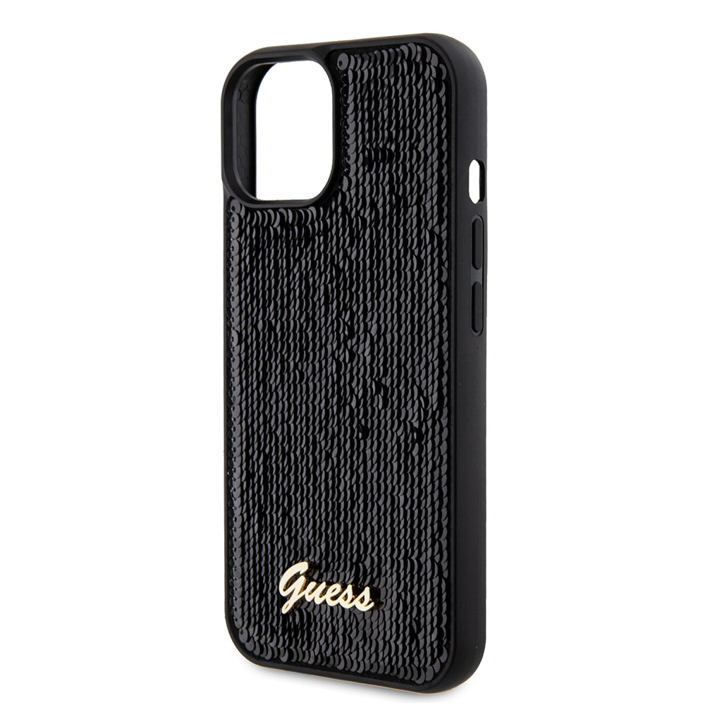 Hülle für Apple iPhone 15, Guess, Sequin Script Metal, Schwarz