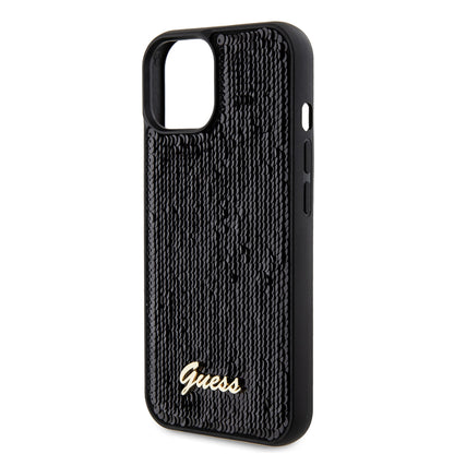 Hülle für Apple iPhone 15, Guess, Sequin Script Metal, Schwarz