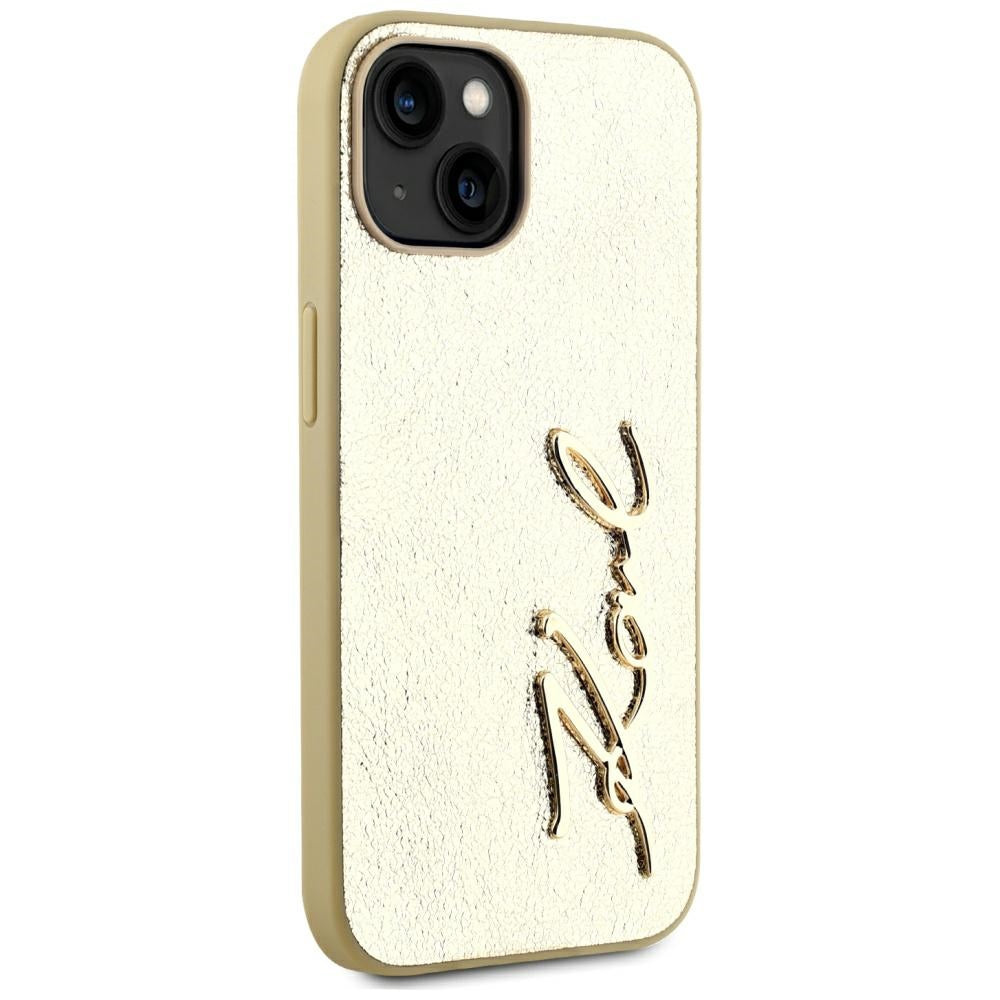 Hülle für Apple iPhone 15, Karl Lagerfeld, Metal Signature, Gold