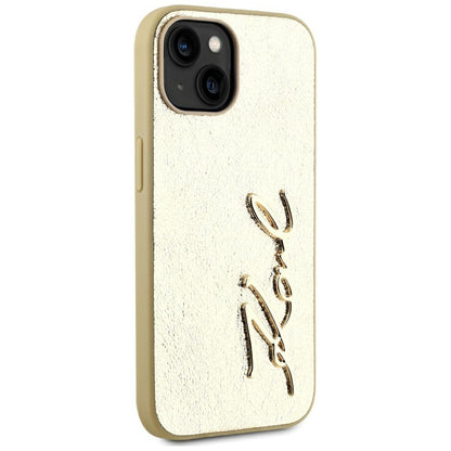 Hülle für Apple iPhone 15, Karl Lagerfeld, Metal Signature, Gold