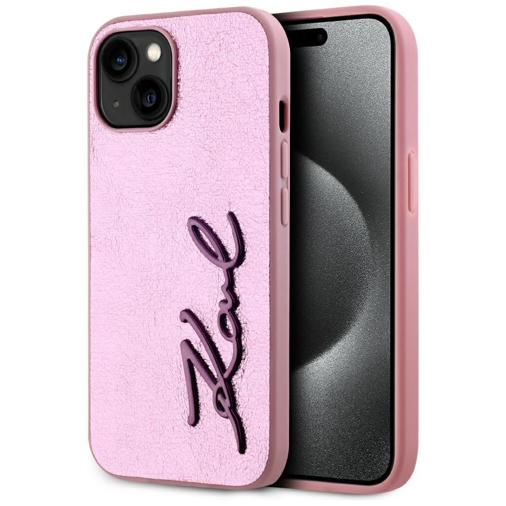 Hülle für Apple iPhone 15, Karl Lagerfeld, Metal Signature, Rosa