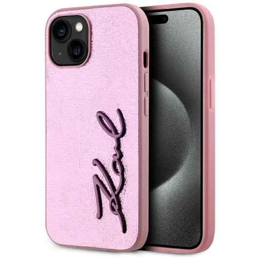 Hülle für Apple iPhone 15, Karl Lagerfeld, Metal Signature, Rosa