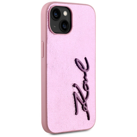 Hülle für Apple iPhone 15, Karl Lagerfeld, Metal Signature, Rosa